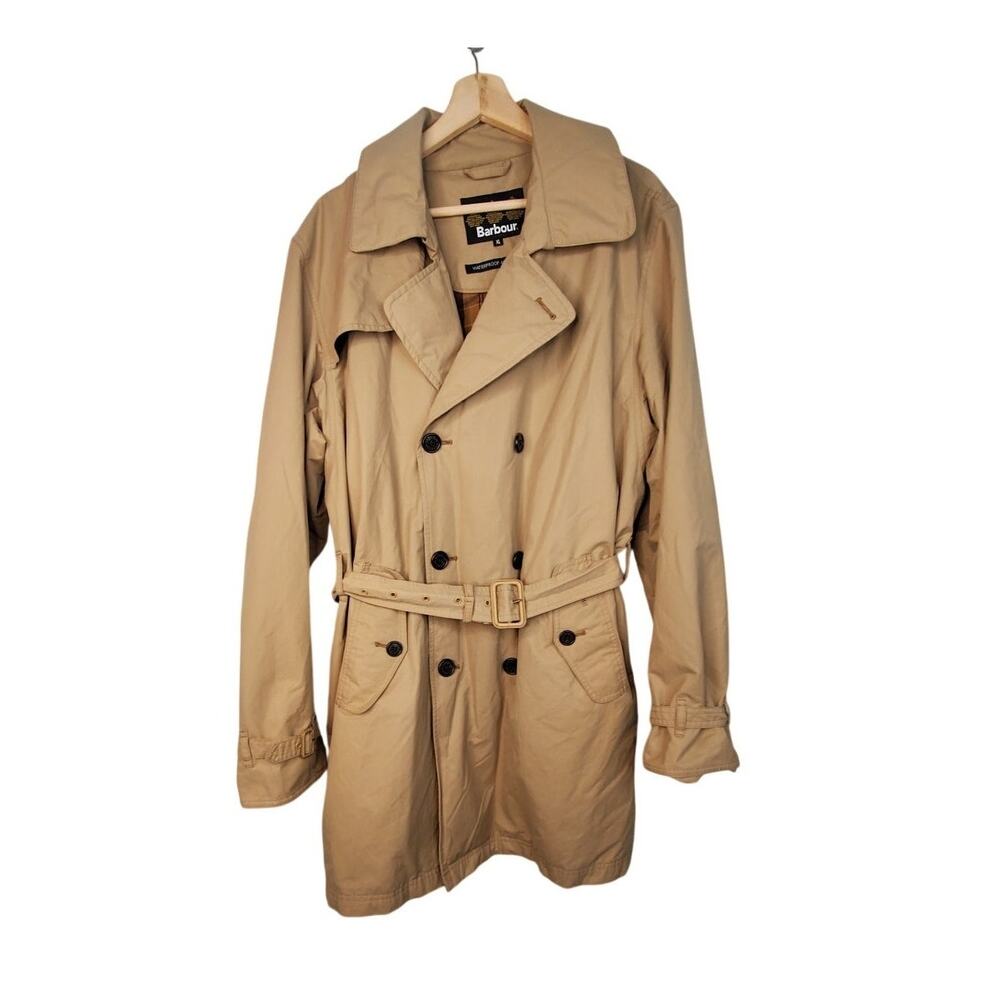 Barbour Thompson Trench Coat Jacket Beige Brown Waterproof Breathable Size XL